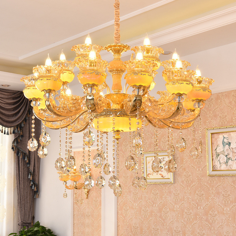 European-style chandelier for living room, marble, elegant home decor, Huanglong jade, dining room, 