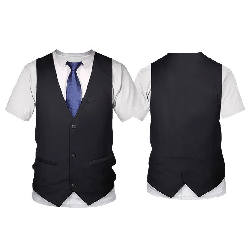 ชุดสูทปลอมสไตล์Hip-Hop ยุคY2K กับเสื้อยืดแขนสั้น O-neck เหมาะสำหรับฤดูร้อน