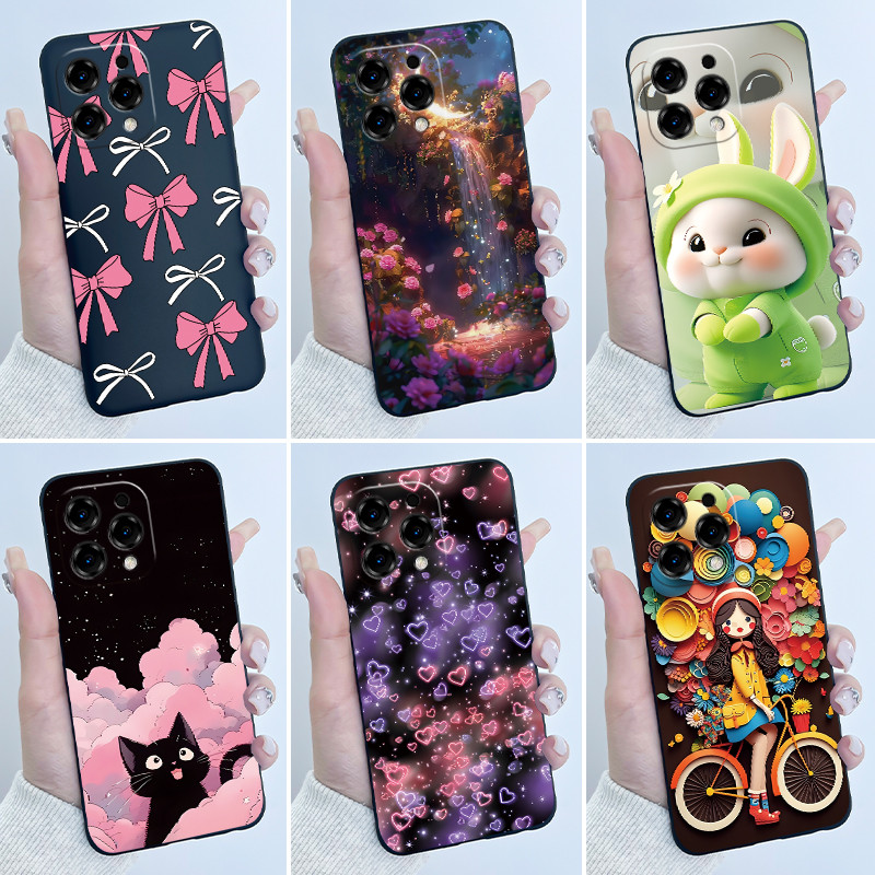สําหรับ Doogee N55 N55 Pro N55 Plus เคสโทรศัพท์หรูหราน่ารัก Love Heart กระต่ายตลกสีดําซิลิโคนอ่อนนุ่