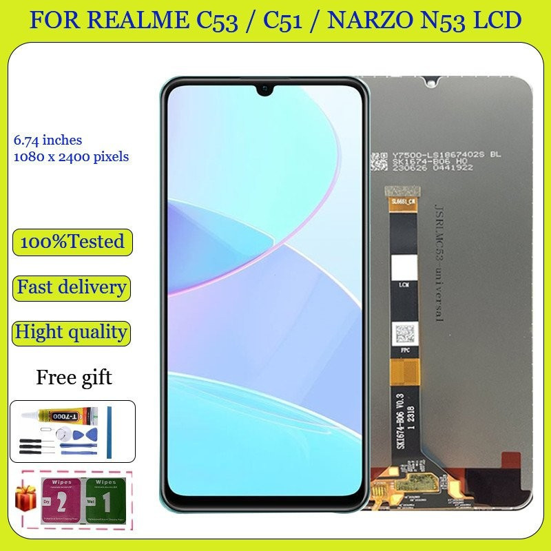 6.74 สําหรับ OPPO Realme C51 C53 C55 C36 Note50 C60 หน้าจอสัมผัส LCD เปลี่ยน BZEQ QJSG