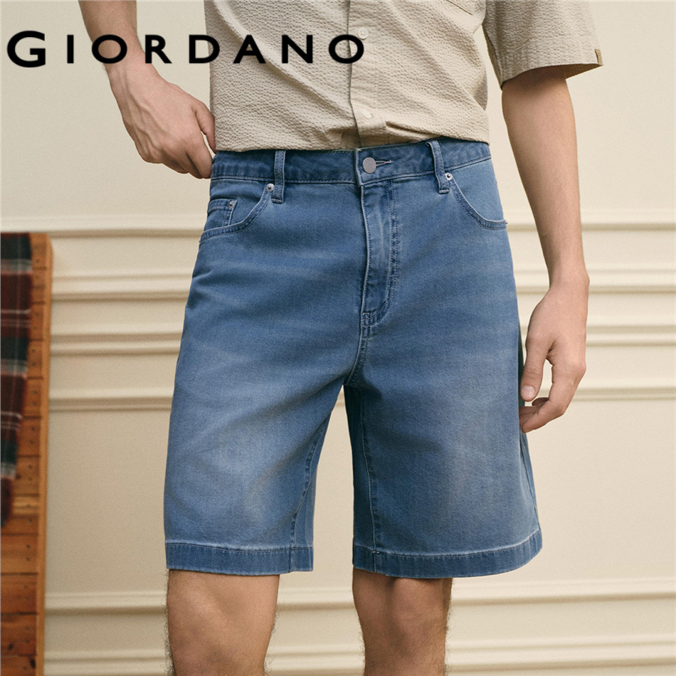 GIORDANO MEN Cooling mid rise five-pocket denim shorts 01106348