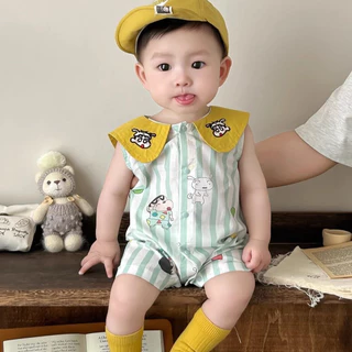 ชุดรอมเปอร์แขนกุดสำหรับทารกและเด็กเล็ก แบบลายการ์ตูน สวมใส่ง่ายในฤดูร้อน