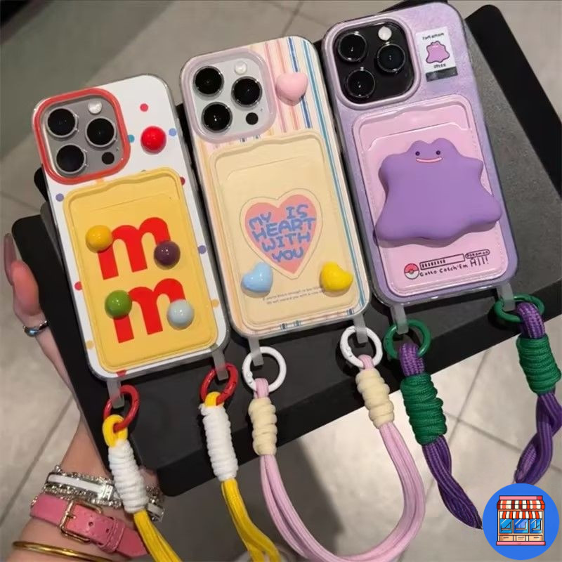 จัดส่งทันที เคสสำหรับไอโฟน15 ลายสนุก น่ารัก เคสช่องใส่การ์ดสายข้อมือ For iPhone17 16 11 12 13PROMAX 14 PLUS 7/8 SE2 XSXR