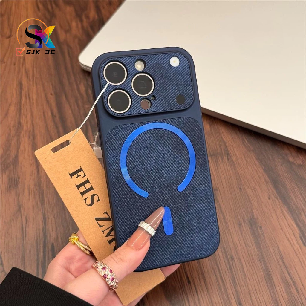 เคสโทรศัพท์หรูหราสําหรับiPhone 17 16 15 14 13 12 11 Pro Max PlusกรณีหรูหราVINTAGE DENIMแม่เหล็กหนังฝาครอบโทรศัพท์กันกระแทกป้องกันกลับเชลล์