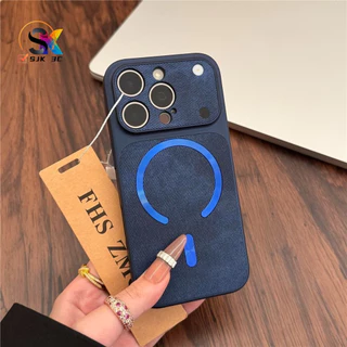 เคสโทรศัพท์หรูหราสําหรับiPhone 17 16 15 14 13 12 11 Pro Max PlusกรณีหรูหราVINTAGE DENIMแม่เหล็กหนังฝาครอบโทรศัพท์กันกระแทกป้องกันกลับเชลล์