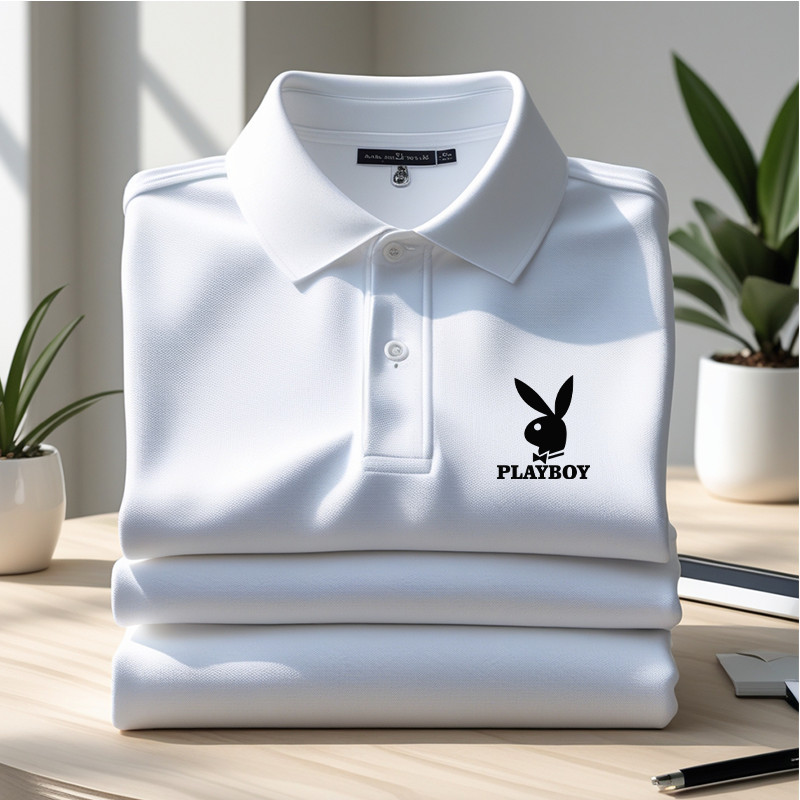 เสื้อโปโลแขนสั้นผ้าฝ้าย 100% สไตล์เกาหลี Playboy สำหรับ unisex พิมพ์ลายโลโก้ สวมใส่ลำลอง มีสินค้าพร้อมส่ง