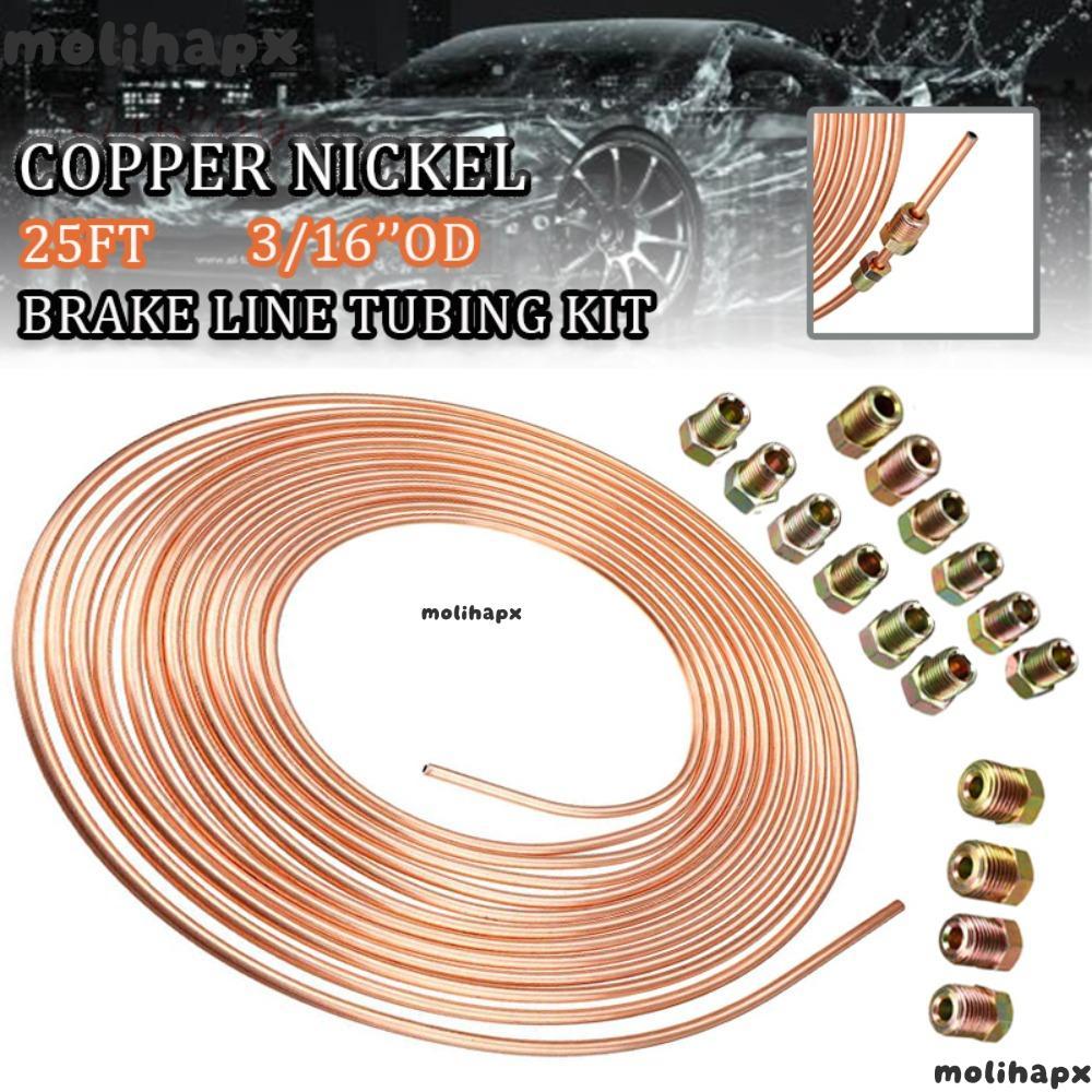 MOLIH Car Roll Tube Coil, 25FT 7.62m 3/16" OD 1/4 "OD Wire Hose Reel, Anti-rust สะดวกทองแดงนิกเกิลเบรคท่อ