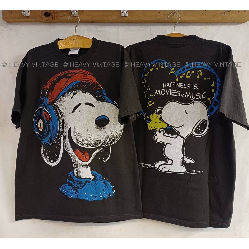 SNOOPY HAPPINESS tag Hanes เสื้อวินเทจ เสื้อการ์ตูน ตลก heavy vintage shirt