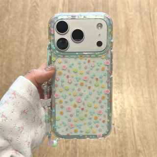 สําหรับ iphone Case 17 Pro Max 16 Pro Max 15 Pro Max เคสโทรศัพท์ลายดอกไม้สีเขียวโปร่งแสง