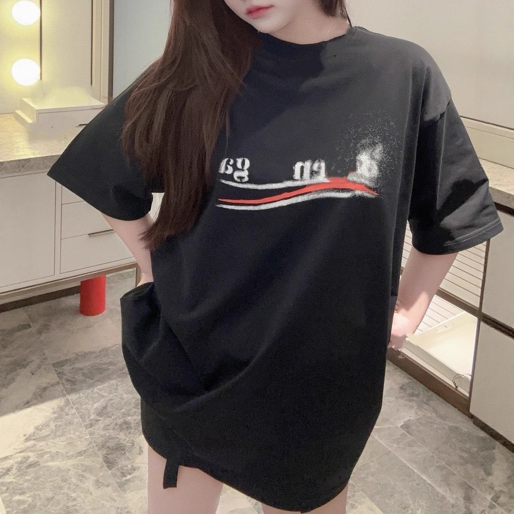 IU3D B-LG New Fall/Winter Blurry Cola Print Short Sleeve T T-shirt for Men and Women