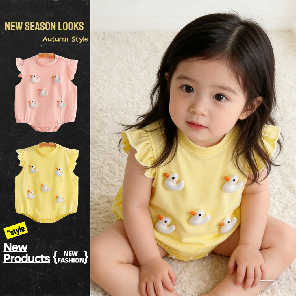 สาว เจ 0-24 เดือนเสื้อผ้าเด็กฤดูร้อนใหม่บางการ์ตูน 3ง เป็ดน่ารักสุดน่ารัก ระดับ ก ผ้าฝ้ายสไตล์เจ้าหญิงออกไป ชุดรอมเปอร์