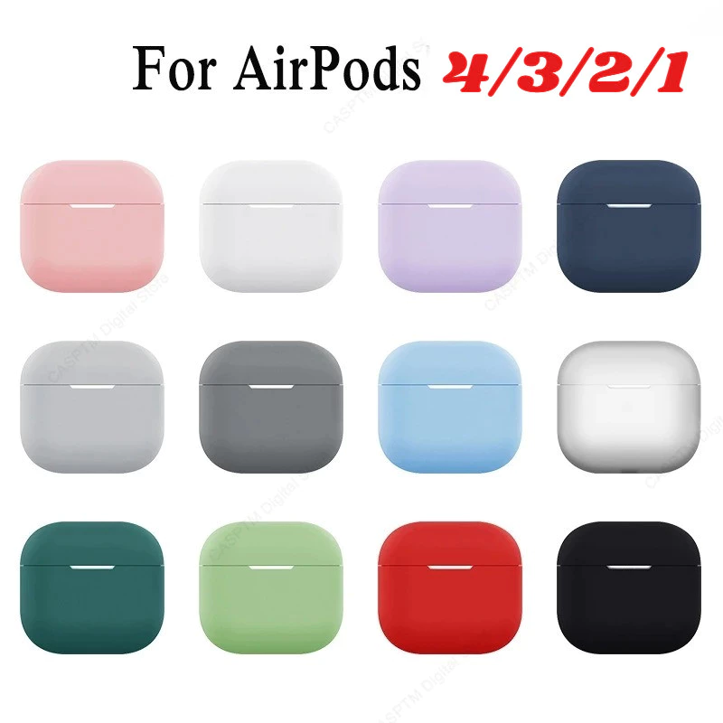 กรณีสีทึบหูฟังฝาครอบFundasสําหรับApple AirPods 4 3 2 1 ซิลิโคนกันกระแทกหูฟังสําหรับApple AirPods Pro3 Pro2 Proครอบคลุมเชลล์หูฟังกล่องอุปกรณ์เสริม