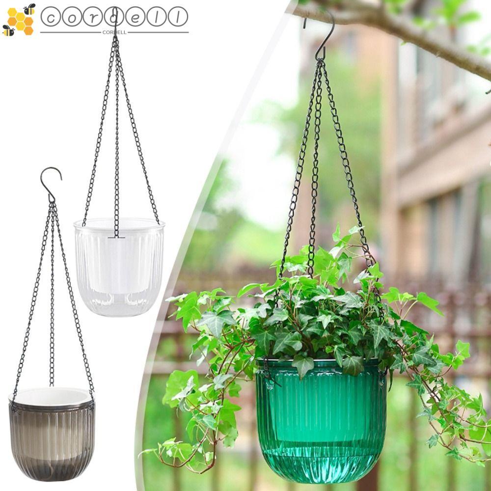 CORDELL กระถางดอกไม้, กระถางต้นไม้แจกัน Hydroponics, ตะกร้าแขวนพลาสติกหนา Self Absorbing Water Hanging Pot ในร่ม