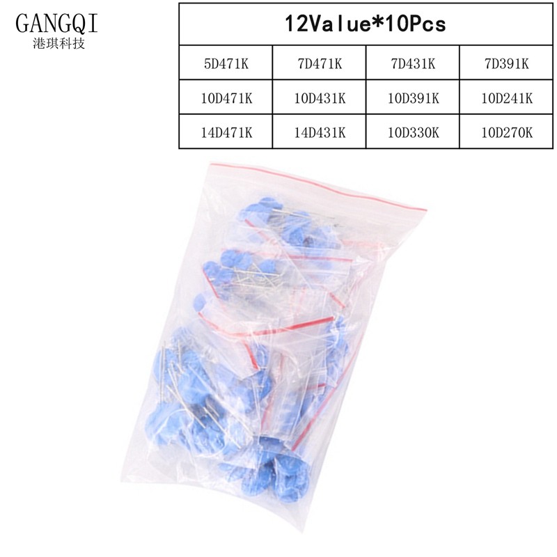 120PCS = 12มูลค่า*10PCS Vartor Resistor ชุดสารพัน 5D471K 7D471K 7D431K 7D391K 10D471K 10D431K 10D391