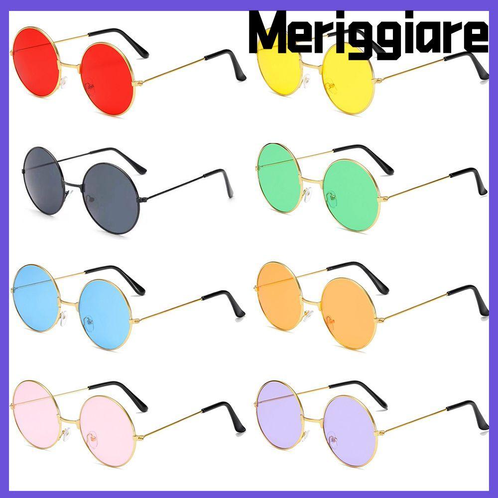 MERIGGIARE แว่นกันแดดโลหะแฟชั่น Hippie Party Circle Glasses