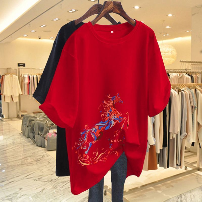 2026 ภายใน Benming ปีหญิงแฟชั่นกับผ้าฝ้ายแท้สีแดง cod Malaysia Success เสื้อแขนสั้นเสื้อยืดปีมะเมียเ