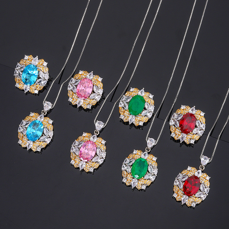 Aquamarine สร้อยคอ Zircon Paraiba สร้อยคอจี้มรกตแหวนจําลองแหวน Rubellite