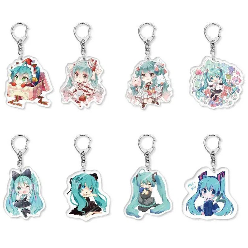 น่ารัก chibi Hatsune Miku Mica อะคริลิคพวงกุญแจอะนิเมะสําหรับตกแต่งกระเป๋านักเรียนและกระเป๋าเป็นของข