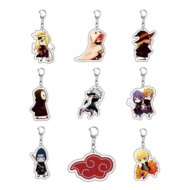 Naruto Anime พวงกุญแจอะคริลิค Chibi Kakashi Akatsuki Gaara Deidara Pain Konan Kisame กระเป๋าเป้สะพาย