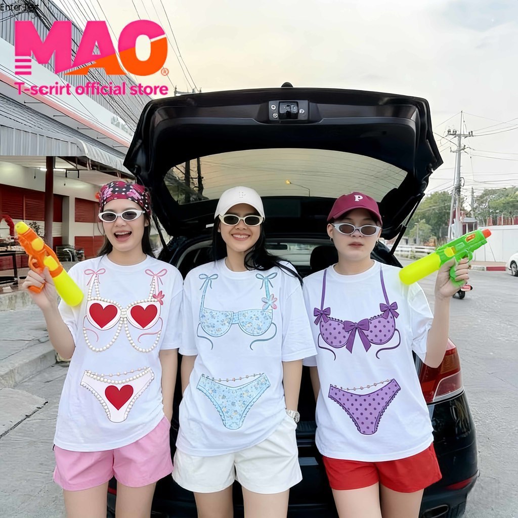 COD✅ (จัดส่งในกรุงเทพฯ) MAO Shop เสื้อยืดแฟชั่น พิมพ์ลายบิกินี่ ผ้าคอตตอนใส่สบาย🌴พร้อมส่ง🌴-06
