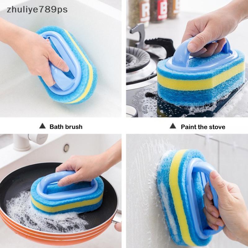 Zhuliye789ps] Thiening แปรงทําความสะอาดพร้อมที่จับฟองน้ําห้องครัวเช็ดห้องน้ํากระเบื้องอ่างอาบน้ําทํา