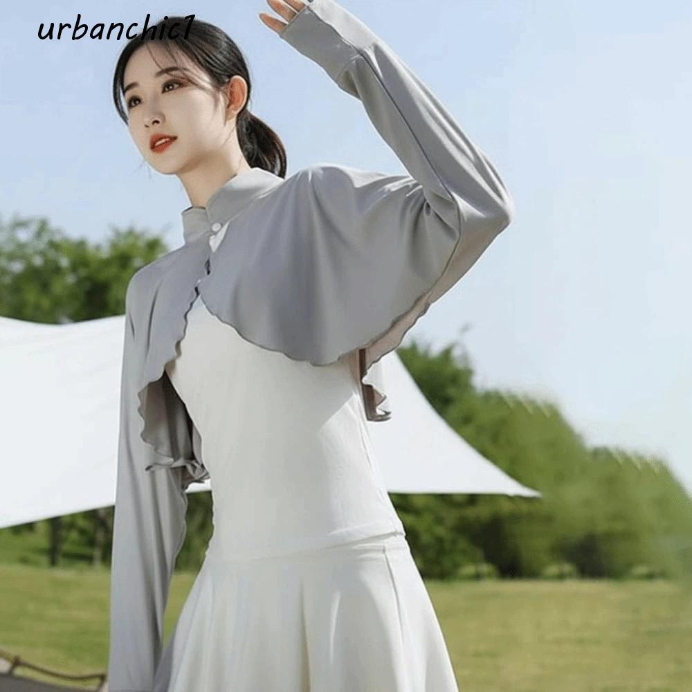 URBANCHIC ผ้าคลุมไหล่กันแดด ผ้าไหมน้ำแข็ง สีเรียบง่าย สำหรับใส่กลางแจ้ง