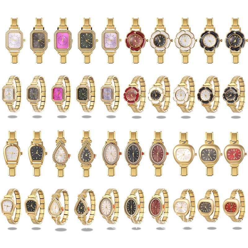 Y2K Vintage Golden คุณภาพสูงดอกไม้สร้อยข้อมือนาฬิกาผู้หญิง 9 มม.DIY อิตาเลี่ยน Charm กําไลข้อมือเครื่องประดับของขวัญ