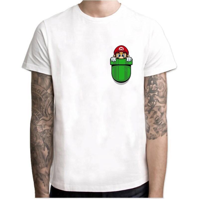 CODPocket Plumber Super Mario Vitage Harajuku เสื้อผ้าแฟชั่น T เสื้อ Hip Hop O-คอผู้ชายเสื้อเชิ้ตสีข