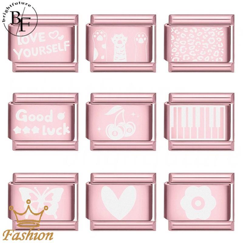 Rose สีชมพูด้านล่าง Serise อิตาเลี่ยน Charm สร้อยข้อมือ Fit 9 มม.สร้อยข้อมือสแตนเลส DIY เครื่องประดับทําอุปกรณ์เสริม Retro บุคลิกภาพโมดูลสร้อยข้อมืออุปกรณ์เสริม