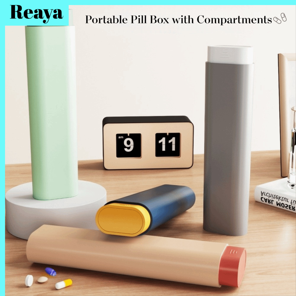 REAYA ที่เก็บยา 7 วัน, กล่องตลับยา แบบพกพารายสัปดาห์ สำหรับเดินทาง พรีเมี่ยม มินิเครื่องจ่ายยา