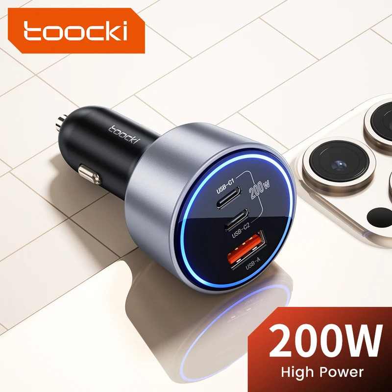 Toocki 200W Car Charger Quick Charge PD3.0 PPS Fast Charging ประเภท C รถชาร์จโทรศัพท์สําหรับ iPhone 