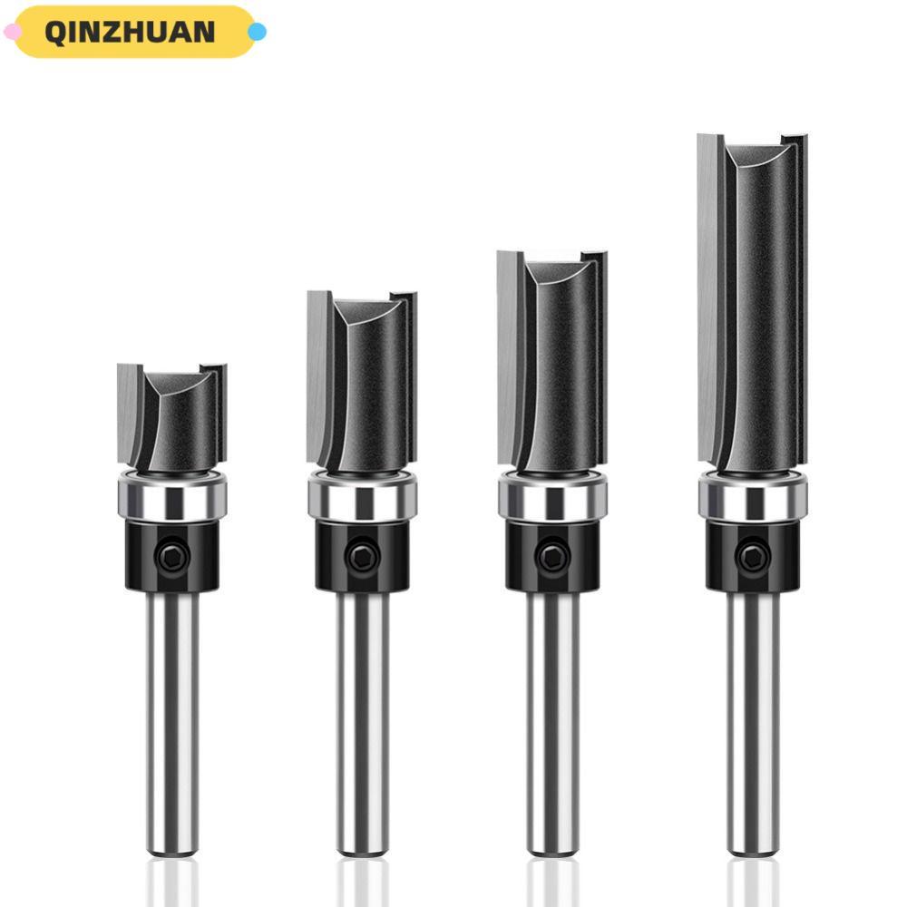 QINZHUAN Router Bit, เครื่องตัดสายแบริ่งตรง, 6 มม. 1/4" Shank Copy Trimming Cutter