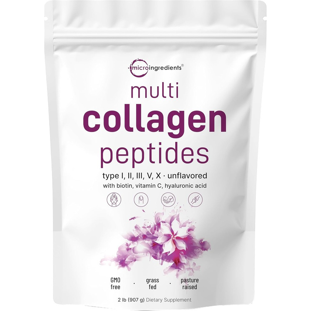 ผงคอลลาเจนหลายตัว 2lbs – Hydrolyzed Collagen Peptide |   I, I, II, III, V, X Type, บรรจุBiotin 1,000