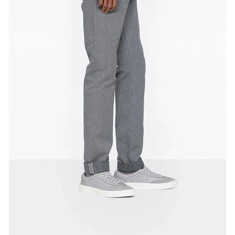 D Frosted Carefully รองเท้าผ้าใบเบาะโดยใช้ผู้ชาย cd สีเทาคลาสสิกหนัง Smooth Cow แม้หนัง Patch Heel T