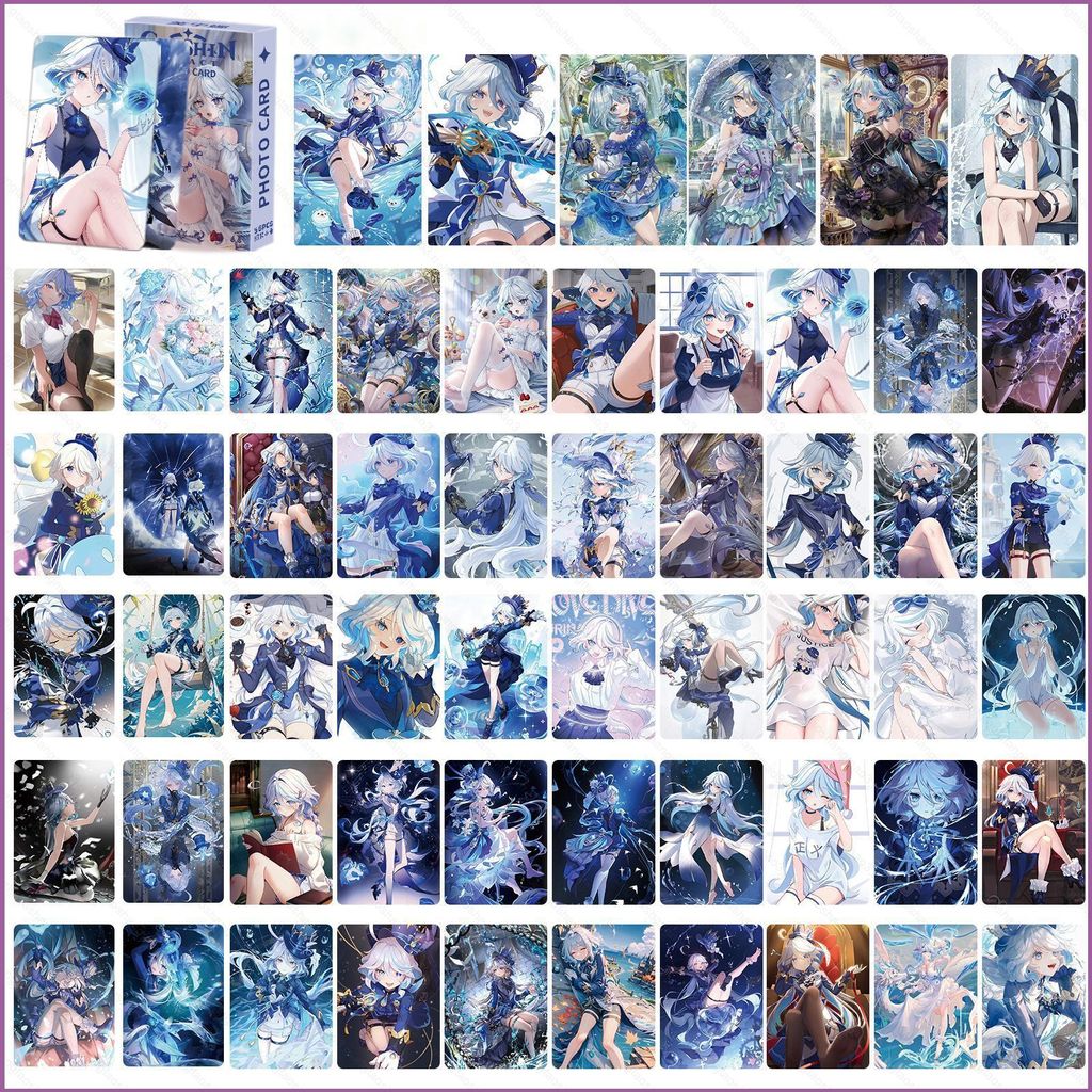 YT3 55 ชิ้น/เซ็ต Genshin Impact เลเซอร์การ์ด Lomo การ์ด Zhongli Xiao Raiden Shogun Nahida Furina Kaedehara Kazuha โปสการ์ด