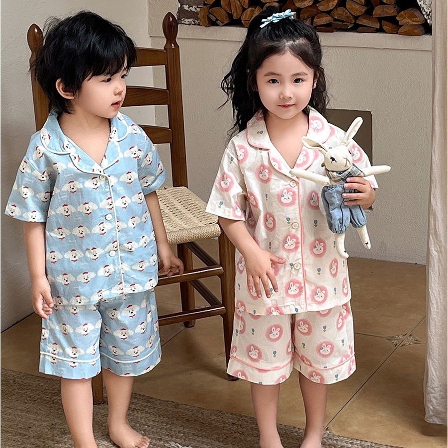 PRETTY BABY ชุดนอนเด็ก เสื้อแขนสั้น-กางเกงขาสั้น กางเกงขายาว เนื้อผ้าฝ้าย ใส่สบาย ลายน่ารัก(2080)