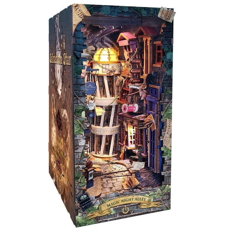 Sicifer จิ๊กซอว์ Diagonal Alley Magic Night Alley Bookend ไม้มือประกอบ diy Hut สามมิติ Educ
