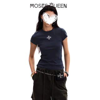 MOSESQUEEN ชุดลำลองคอกลมแขนสั้นสำหรับผู้หญิง สวมใส่สบาย มีหลากหลายสีให้เลือก #63579