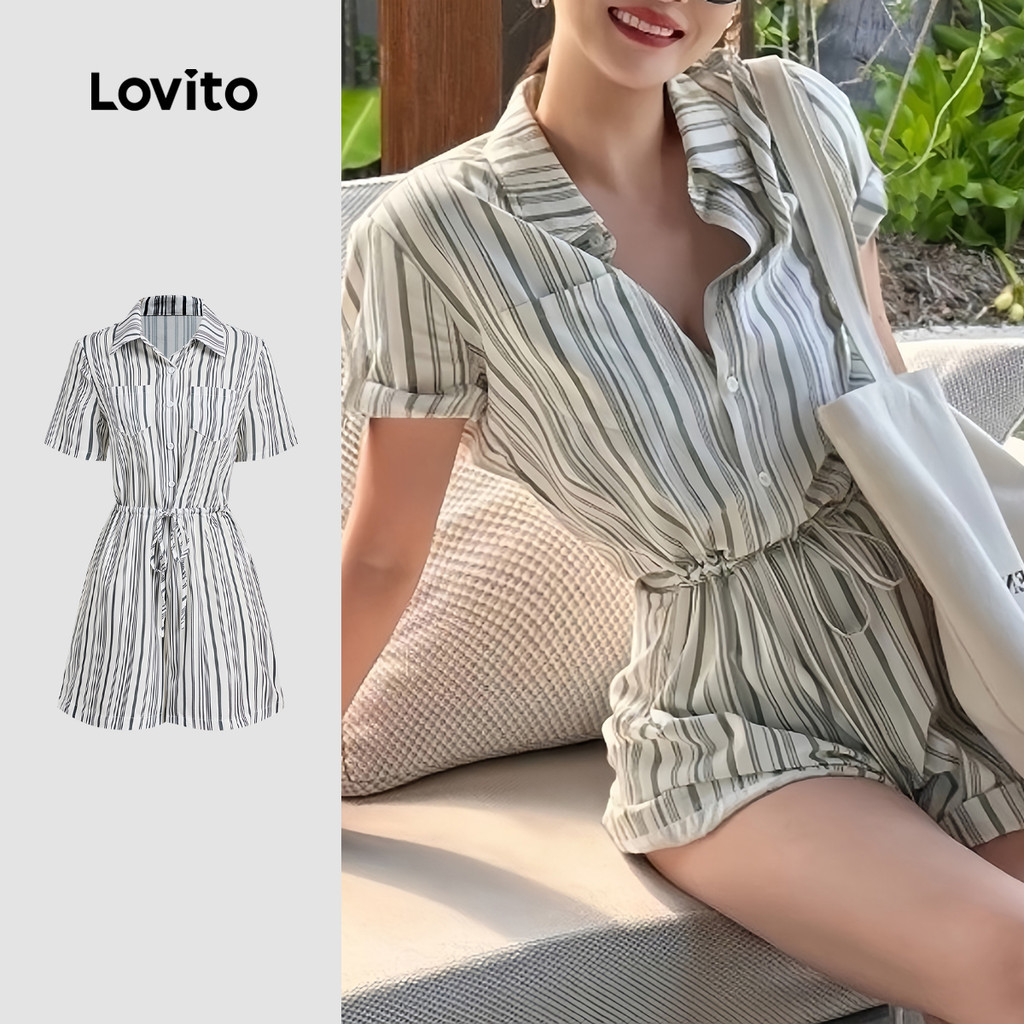 Lovito ชุดจั๊มสูทสุดหรูสำหรับใส่ทำงาน สไตล์คลาสสิกและใช้งานได้หลากหลาย แบบผูกเชือก สำหรับฤดูใบไม้ผลิ/ฤดูร้อน สำหรับผู้หญิง L149ED498