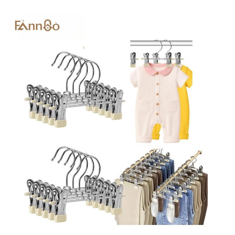 FannGo ไม้แขวนหนีบอเนกประสงค์ | ไม้แขวนเสื้อสแตนเลส 15 ซม. สําหรับกางเกง, กระโปรง & เสื้อผ้าเด็ก