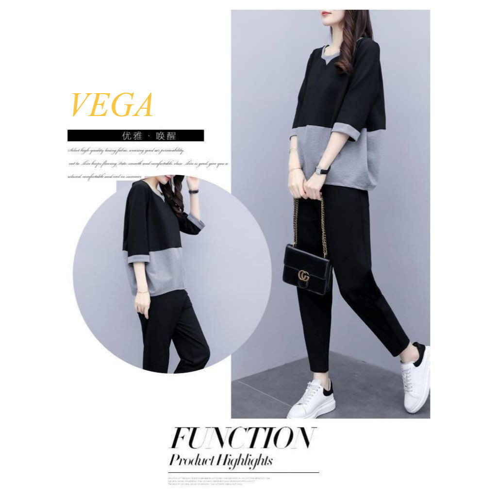 VEGA ชุดเซต 2 ชิ้น เสื้อแขนยาวทรงหลวม+กางเกงขายาวมีกระเป๋าข้าง  รุ่น W9978