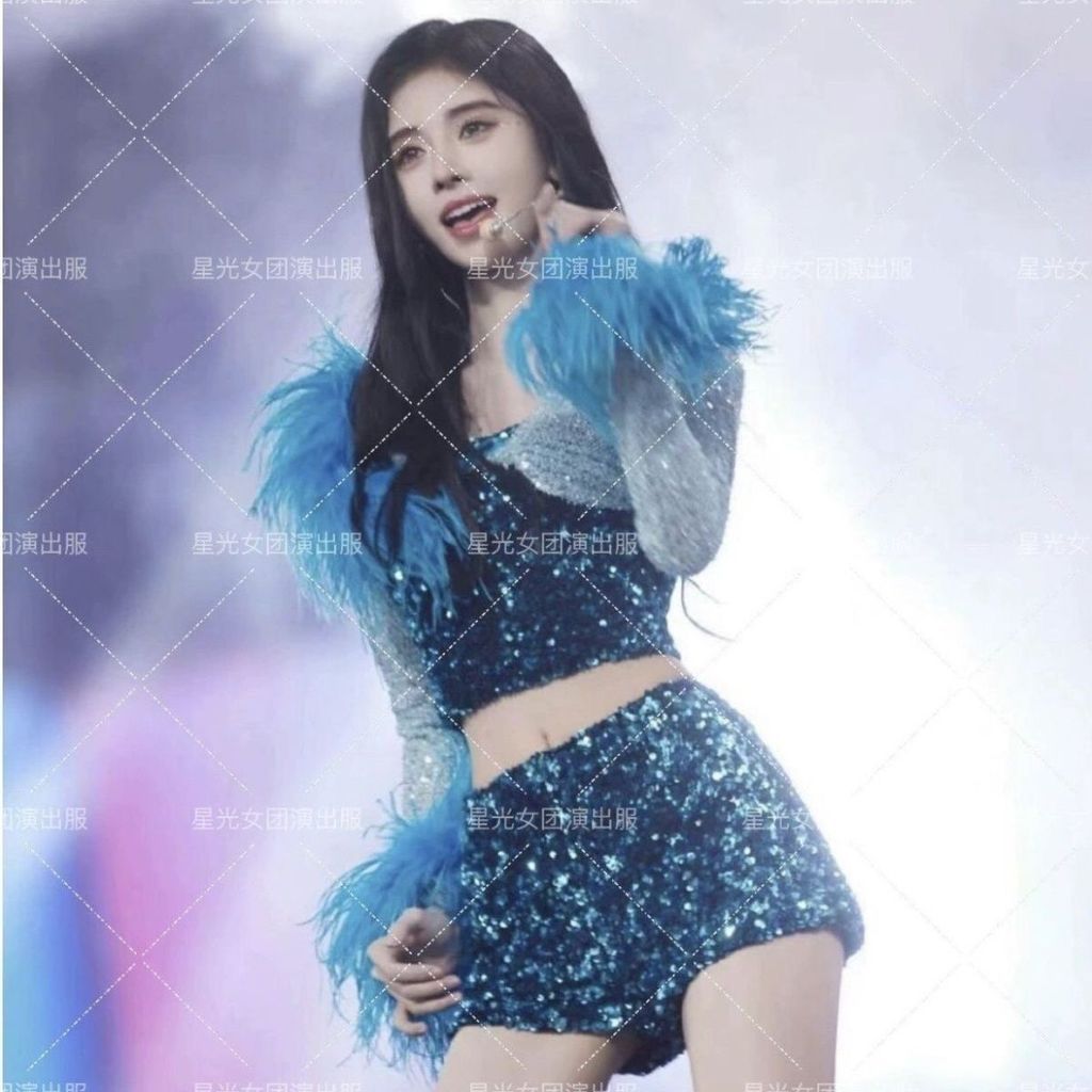 鞠婧演出服绿色亮片舞蹈爵士打歌舞台表演爵士舞套装Ju Jing costume green sequins dance jaz skd2mC0u0m0401