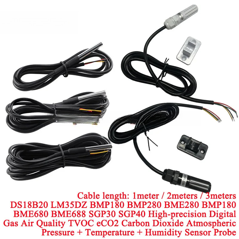 DS18B20 LM35DZ BMP180 BMP280 BME280 BMP180 BME680 BME688 SGP30 SGP40 ด้ายกันน้ําอุณหภูมิ Probe Senso