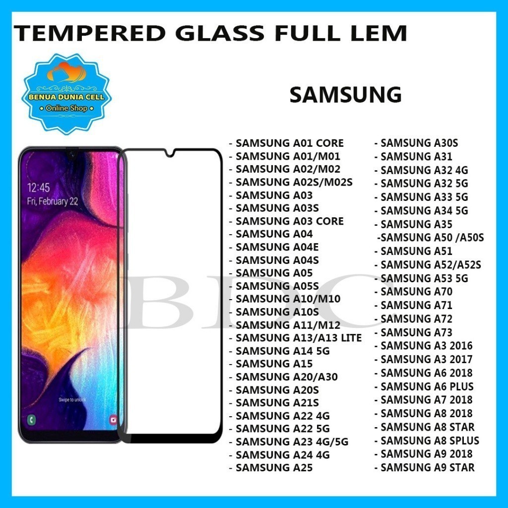 ฟิล์มกระจกนิรภัย FULL GLUE SAMSUNG A01 M01 A01 CORE A02 M02 A02S M02S A03 A03S A03 CORE A04 A04E A04