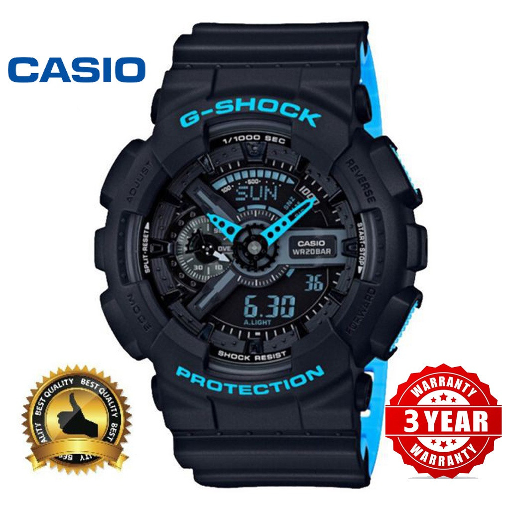 UMIMI-QI g-shock GA-110 นาฬิกาสปอร์ตสีดําและสีน้ําเงินสําหรับผู้ชายกันน้ํา V846