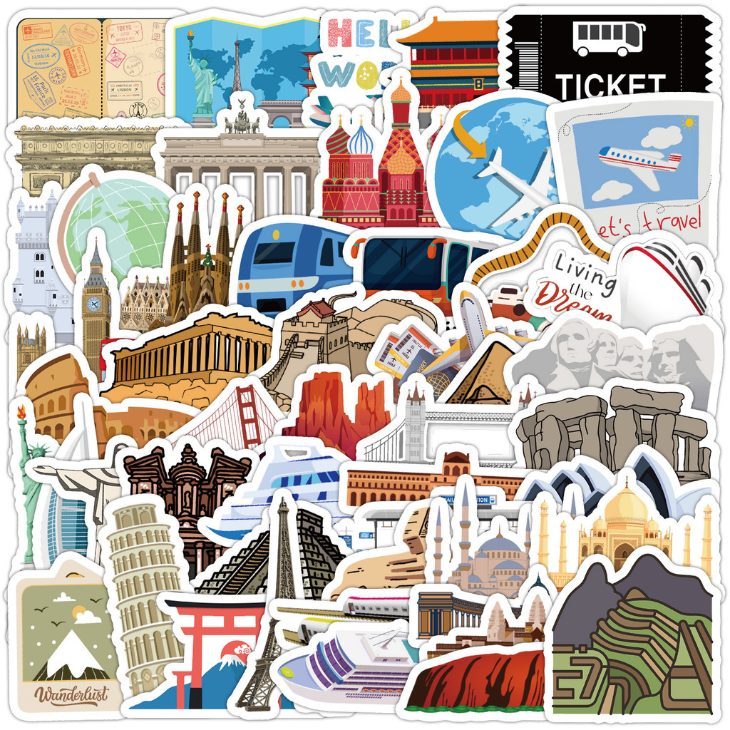 กราฟฟิตีสถานที่ท่องเที่ยวของชาวนอร์ดิก 50 ชิ้น เซนต์ 50木瓜欧石理盒装饰根装饰贴纸手机行李箱装贴纸创防水贴游饰 DBT07