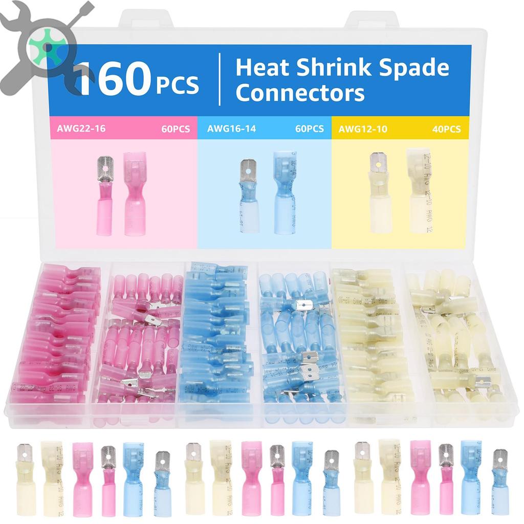 160PCS Quick Disconnect Spade Terminal ความร้อนหด Spade สายไฟ AWG 22-10 หญิงชายสําหรับรถยนต์เรือรถจั
