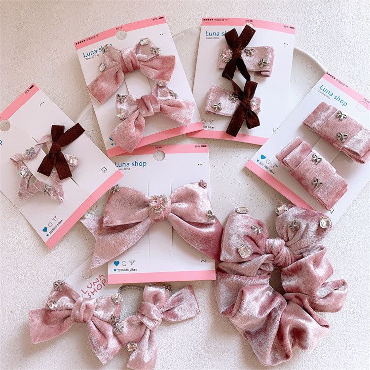 กิ๊บติดผมโบว์ กำมะหยี่สีชมพู สำหรับ 여성 – โปรปัง