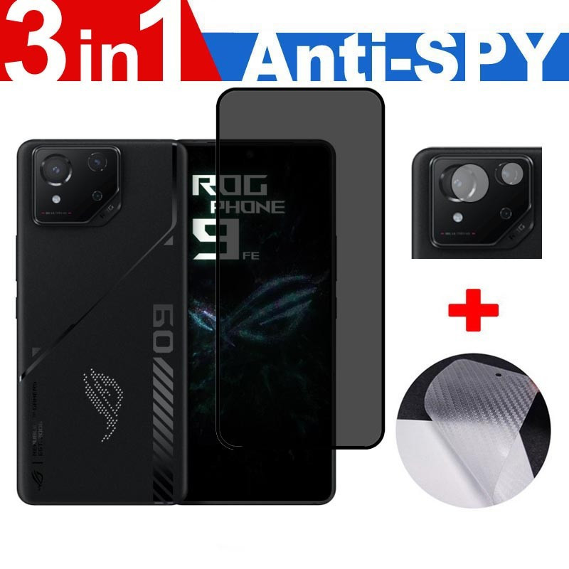 สําหรับ ASUS ROG โทรศัพท์ 9 FE 5G ตัวป้องกันหน้าจอความเป็นส่วนตัว Full Coverage Anti-Spy กระจกนิรภัยสําหรับ ASUS ROG โทรศัพท์ 9 8 Pro 5G 3 ใน 1 พร้อมฟิล์มด้านหลัง + เลนส์ Protector