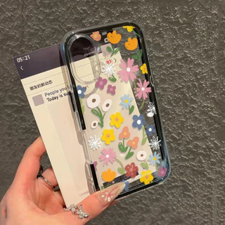 นิ่ม 2in1 สีแคนดี้ เข้ากันได้สำหรับ เคสไอโฟน11 สำหรับ iphone 16 Pro Max 7Plus XR 12 13 14 15 ดอกไม้สวยๆ